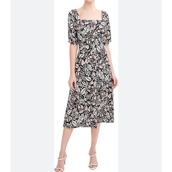BCBGMaxAzria Dresses & Skirts - BCBGMAXAZRIA Womens A Line Dress Multicolor Floral Lined Midi Half Sleeve 4 New
